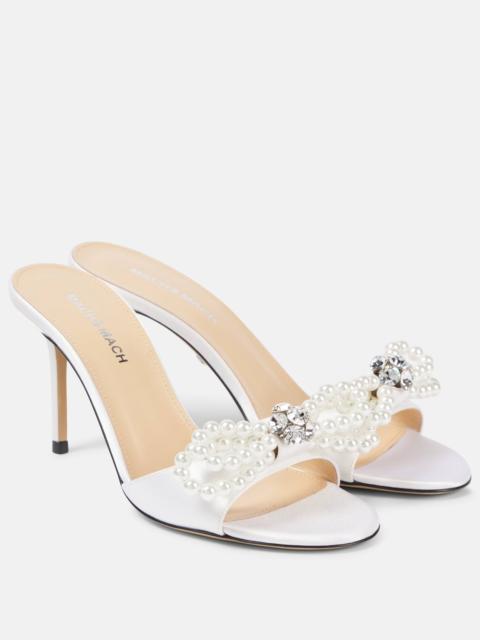 MACH & MACH Double Bow embellished satin mules