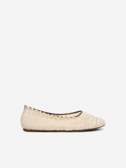 MAGDA BUTRYM Crochet ballet flats with leather trim in cream