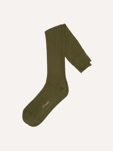 Drake's Olive Cotton Over-the-Calf Socks
