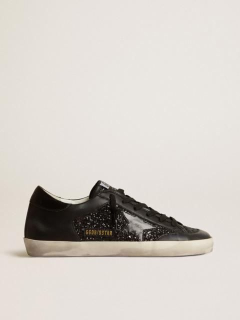 Super-Star LAB in black nappa and glitter with glossy black leather star