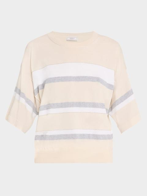 PESERICO Striped Chain-Trim Cotton Sweater
