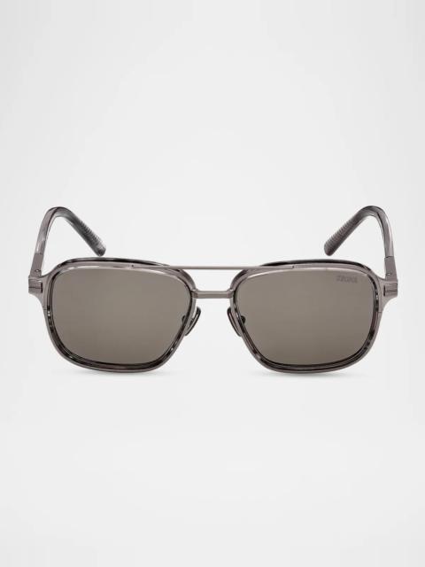 ZEGNA Men's EZ0321 Polarized Metal Navigator Sunglasses