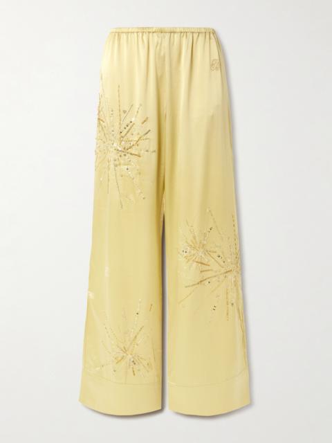 BERNADETTE Louis Embellished Silk-blend Satin Wide-leg Pants