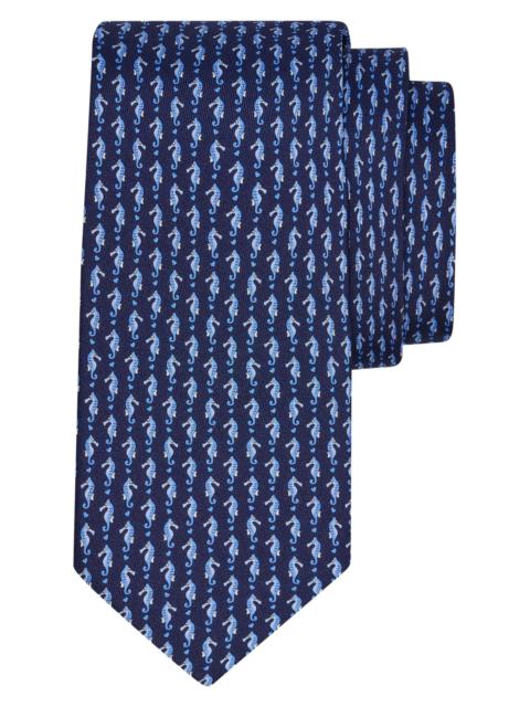 FERRAGAMO Men's Seahorse and Mini Hearts Silk Tie - Navy