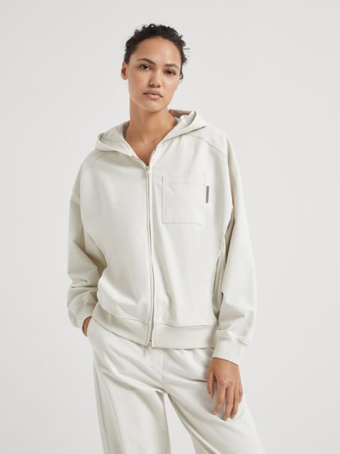 Stretch cotton lightweight French terry hooded sweatshirt with shiny tab
