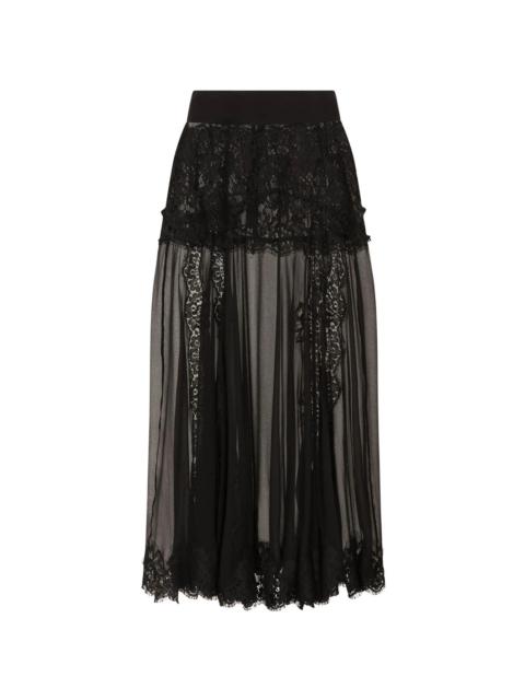 lace-detail midi skirt