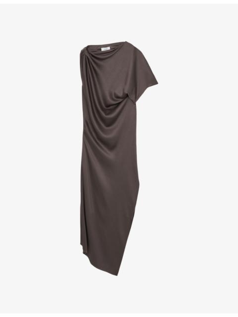 REISS Kenzie Draped Satin Midi Dress