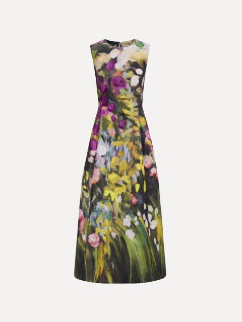 Oscar de la Renta SLEEVELESS ABSTRACT GARDEN FAILLE COCKTAIL DRESS