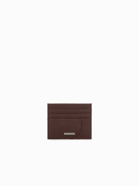 EMPORIO ARMANI SMOOTH LEATHER CARD HOLDER WITH METAL LOGO PLAQUE