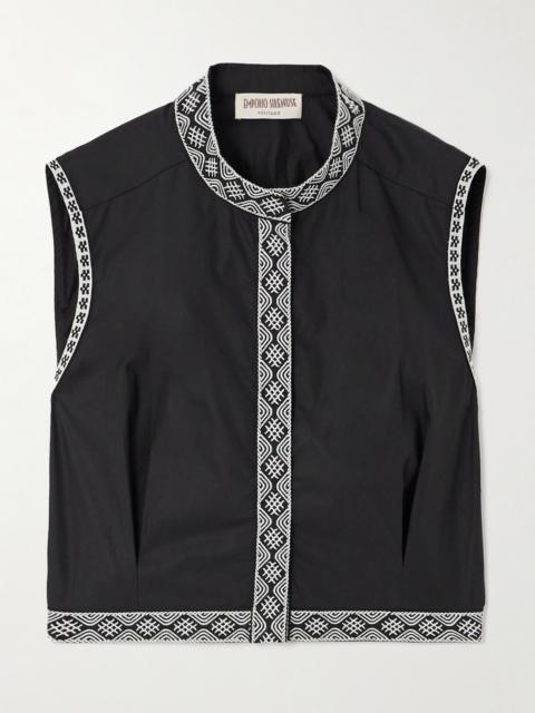 EMPORIO SIRENUSE Nevada Cropped Embroidered Cotton-blend Poplin Vest