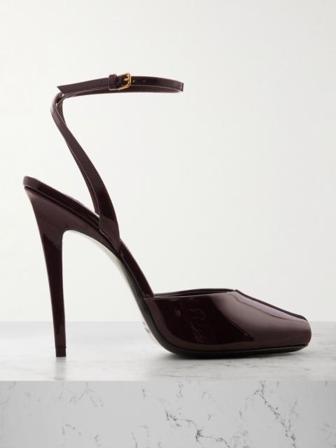 SAINT LAURENT La Scandale patent-leather mules Brown