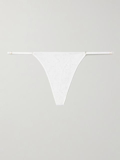 KIKI DE MONTPARNASSE Ange Sequin-embellished Embroidered Tulle Thong