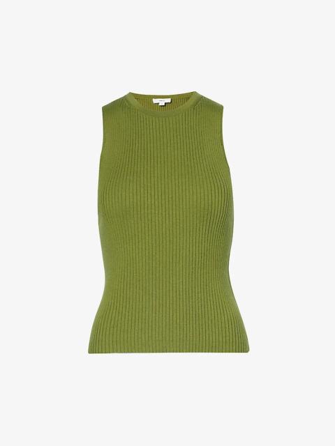 Vince Sleeveless ribbed stretch-woven blend top