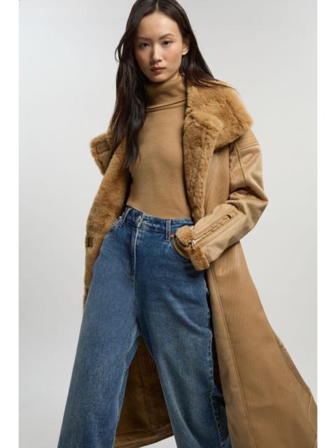 KAREN MILLEN Faux Shearling Biker Longline Coat