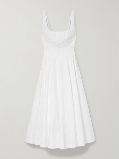 STAUD Wells pleated cotton-blend poplin midi dress White