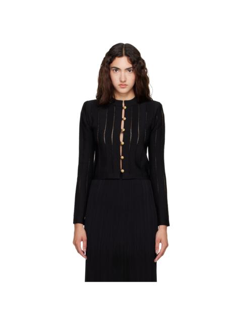 Balmain Black Cropped Fléchage Knit Cardigan