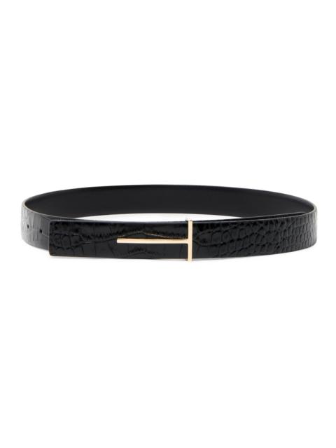 TOM FORD Women's Slim T Croc-Embossed Leather Belt - Black