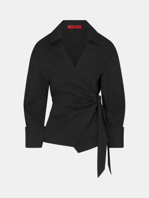 SIMONMILLER Anya Poplin Wrap Top In Black