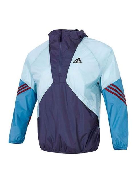 Men's adidas Logo Colorblock Splicing Stripe Sports Training Casual Jacket Blue H65747