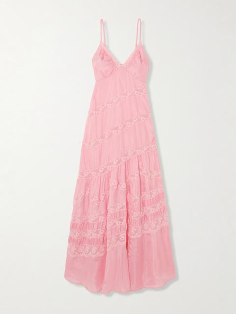 LoveShackFancy Idalia Lace-trimmed Tiered Silk-satin Maxi Dress