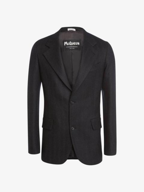 Alexander McQueen Herringbone Tailored Single-breasted Jacket in Charcoal