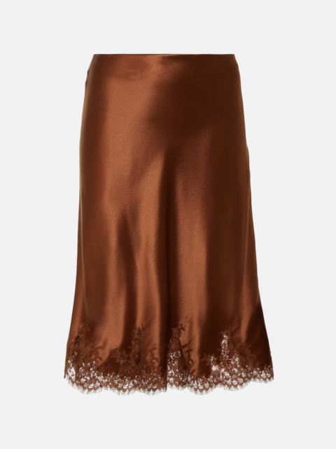 SAINT LAURENT Lace-trimmed silk satin miniskirt
