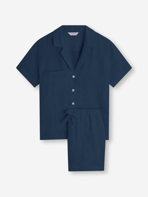Derek Rose Women's Linen Short Pajamas Sicily Navy