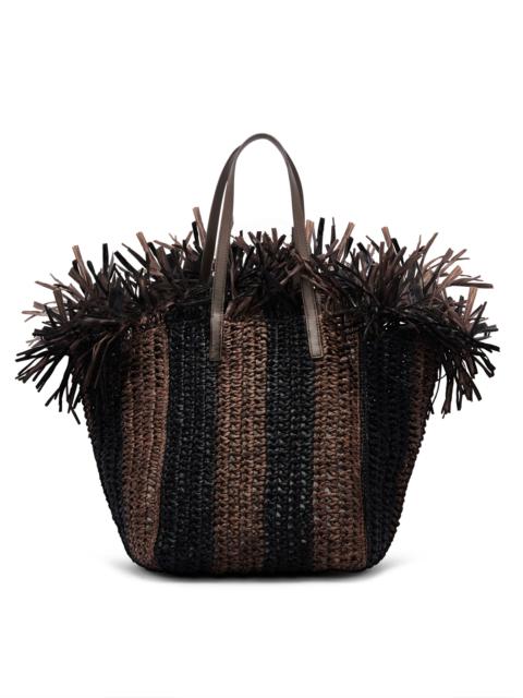 MEDIUM STRIPED RAFFIA CROCHET SQUARE TOTE