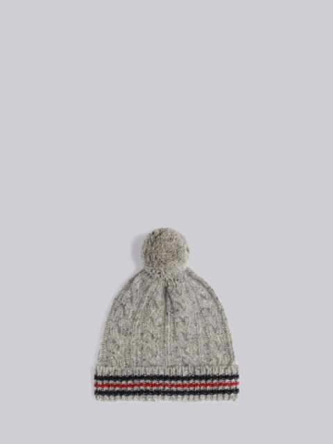 Thom Browne Light Grey Baby Cable Donegal Cricket Stripe Pom Pom Hat