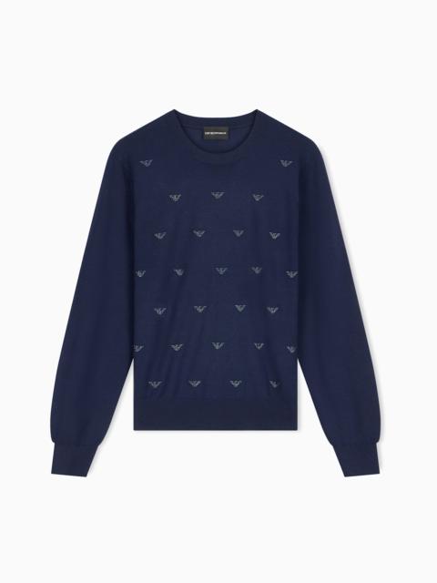 EMPORIO ARMANI CREW-NECK VIRGIN WOOL PULLOVER WITH RHINESTONE DETAILS