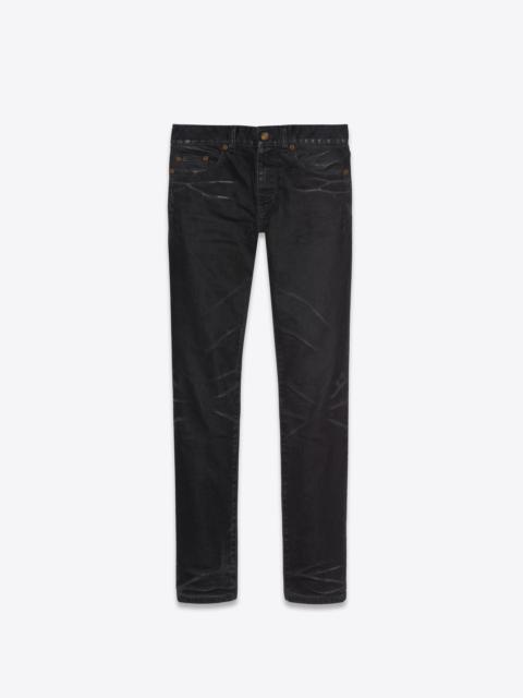 SAINT LAURENT skinny jeans in lightly coated black stretch denim