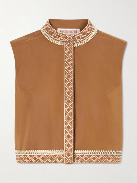EMPORIO SIRENUSE Andorra Cropped Embroidered Lace-trimmed Cotton-blend Poplin Top