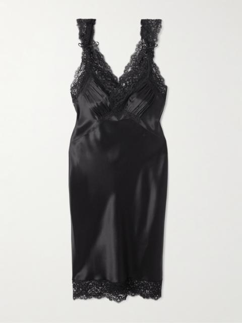 SAINT LAURENT Lace-trimmed Silk-satin Dress