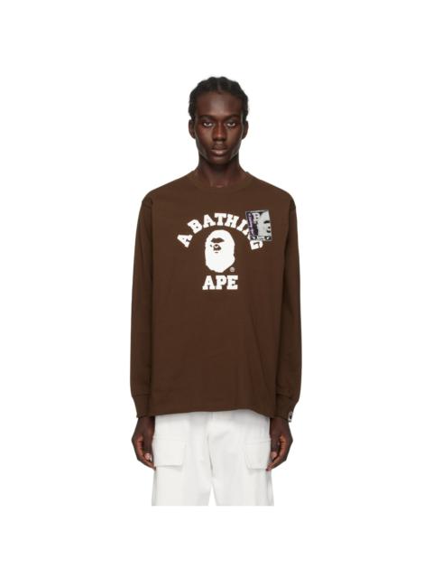 A BATHING APE® 브라운 Mad Face College 긴 소매 티셔츠