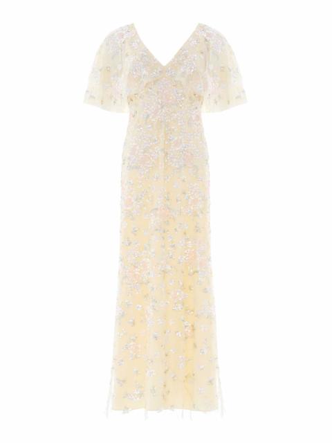 Needle & Thread Peony Bouquet Sequin V-Neck Cape Gown