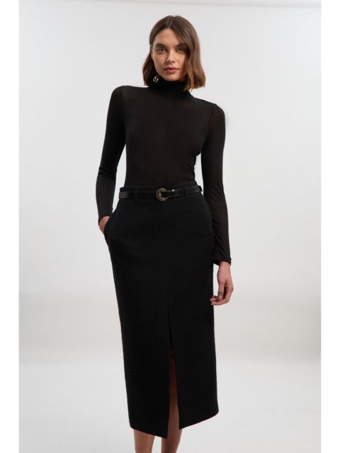 KAREN MILLEN Petite Textured Tweed Tailored Belted Pencil Skirt