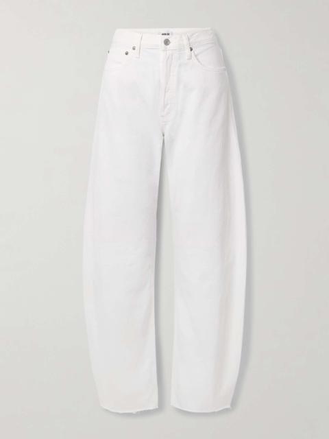 Luna frayed high-rise barrel-leg jeans White