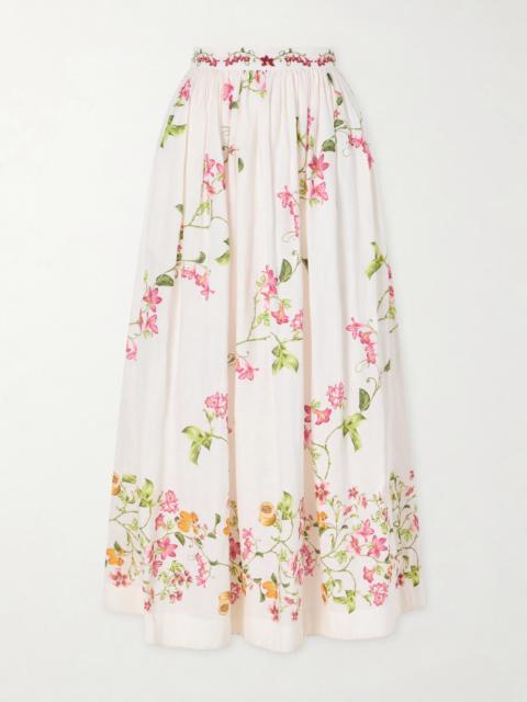 Agua by Agua Bendita Tangelo Floral-print Linen Maxi Skirt