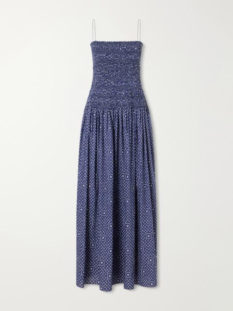 MATTEAU Shirred Printed Cotton Midi Dress