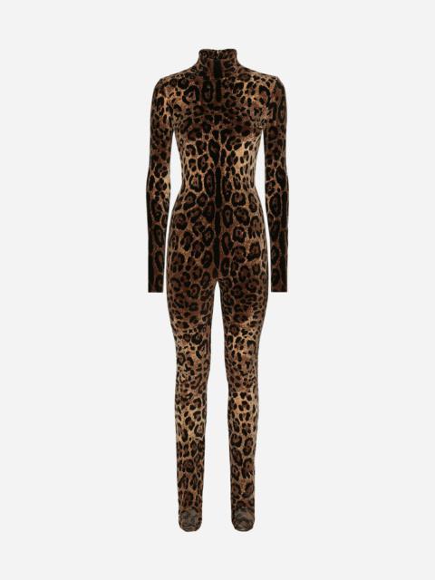 Dolce & Gabbana Chenille jumpsuit with jacquard leopard design