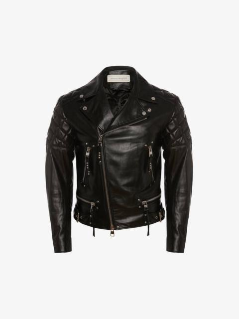Punk Leather Biker Jacket in Black
