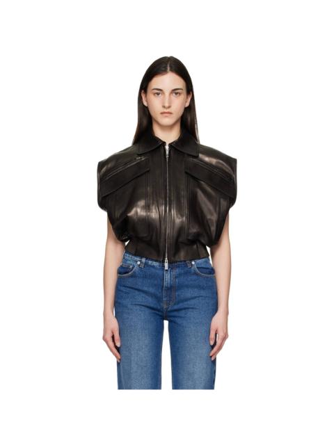 VERSACE Black Embossed-Logo Leather Vest