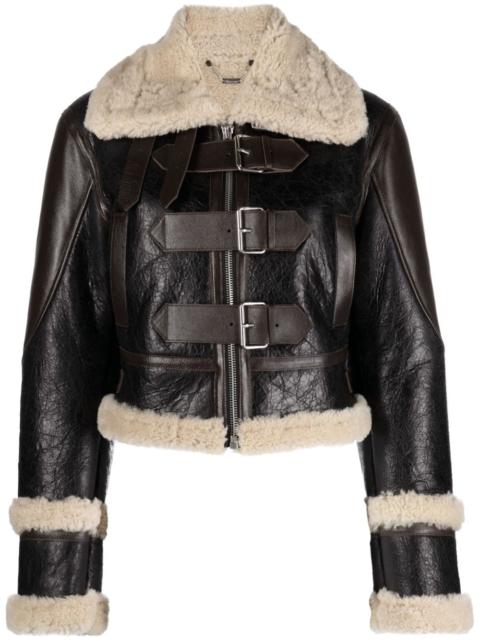 Blumarine Giacca shearling-trim leather jacket