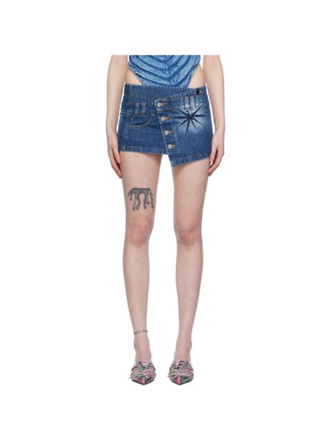 MASHA POPOVA Blue Creased Denim Miniskirt
