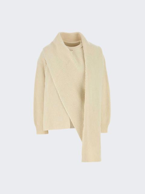 Jil Sander Long Sleeve Jumper With Draped Scarf Neck Eggshell