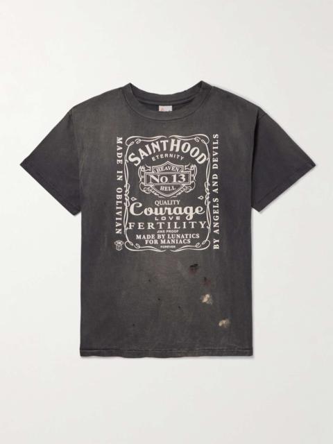 SAINT M×××××× + Neighborhood Distressed Printed Cotton-Jersey T-Shirt