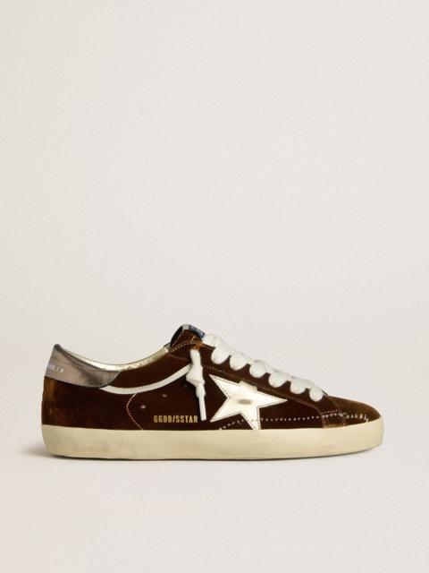 Golden Goose Women's Super-Star in cognac velvet with metallic leather star and heel tab