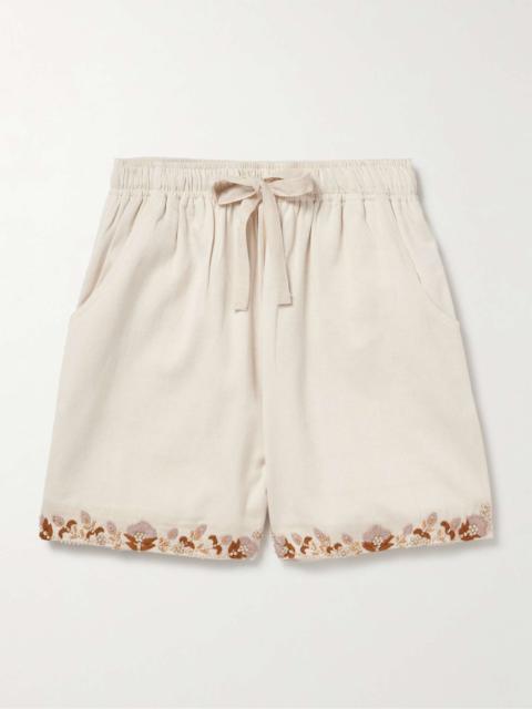 KARTIK RESEARCH Straight-Leg Embellished Cotton-Twill Drawstring Shorts