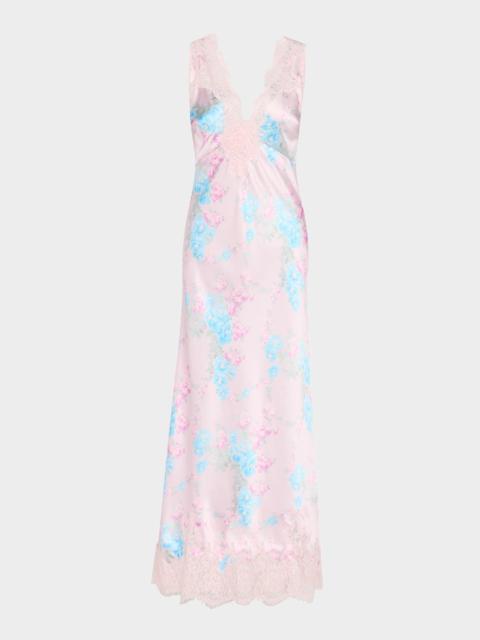 LoveShackFancy Serene Satin Lace-Trimmed Maxi Dress