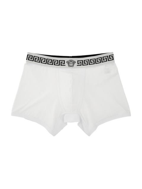 VERSACE Men's Greca Medusa-Head Jersey Boxer Brief - Optical White